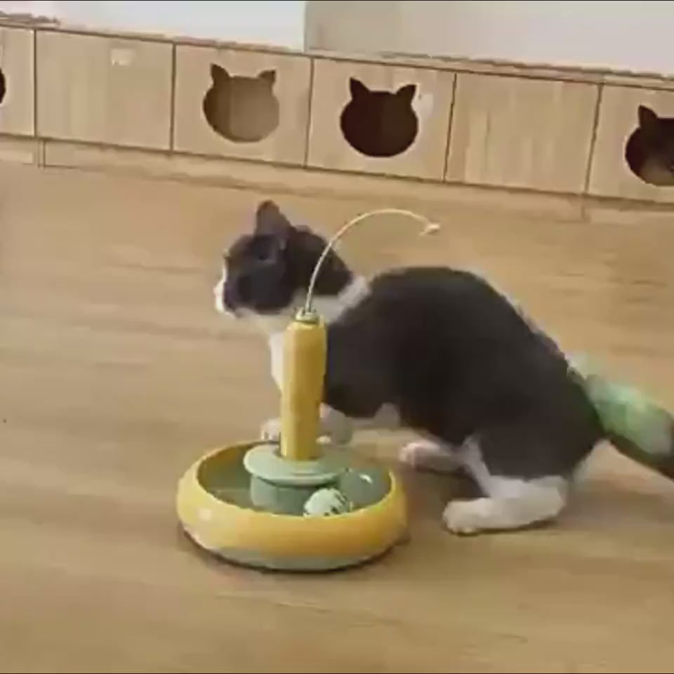 2 In 1 Pet Cat Toy With Feather For Self-play Cat Turntable Pets Supplies Cat Toy Toys Cats Items Products